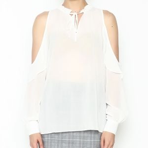HYFVE White Ruffle Neck Tie Cold Shoulder Blouse Sz M